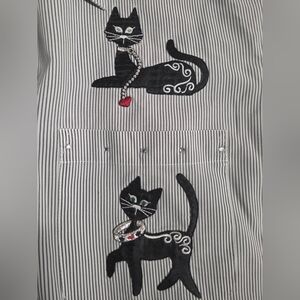 Las Olas Pinstripe Embroidered Cat Rhinestone Button-Down Shirt